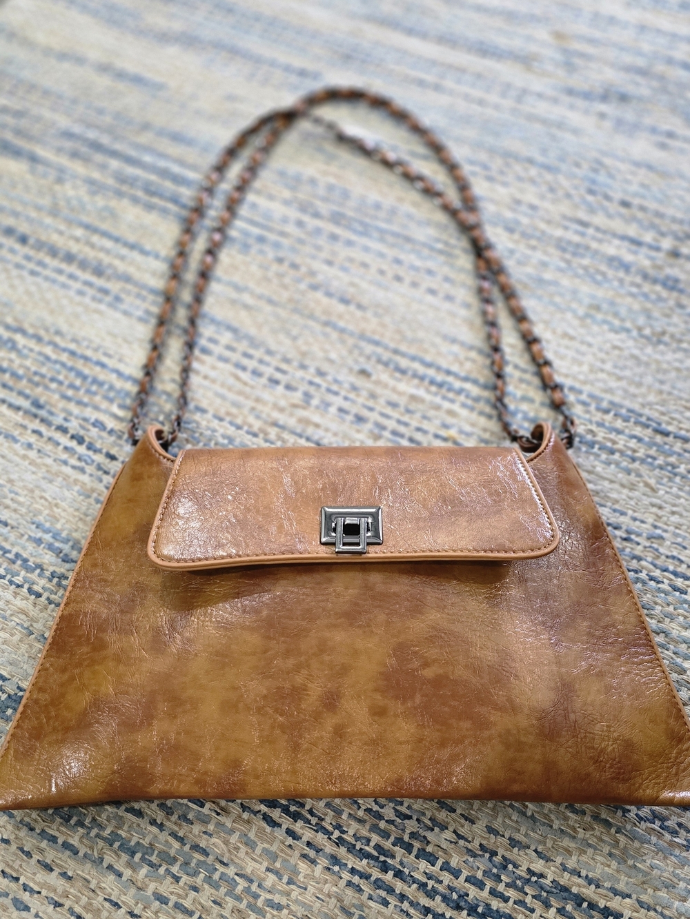 Tan Leather Shoulder Bag with Chain Strap
